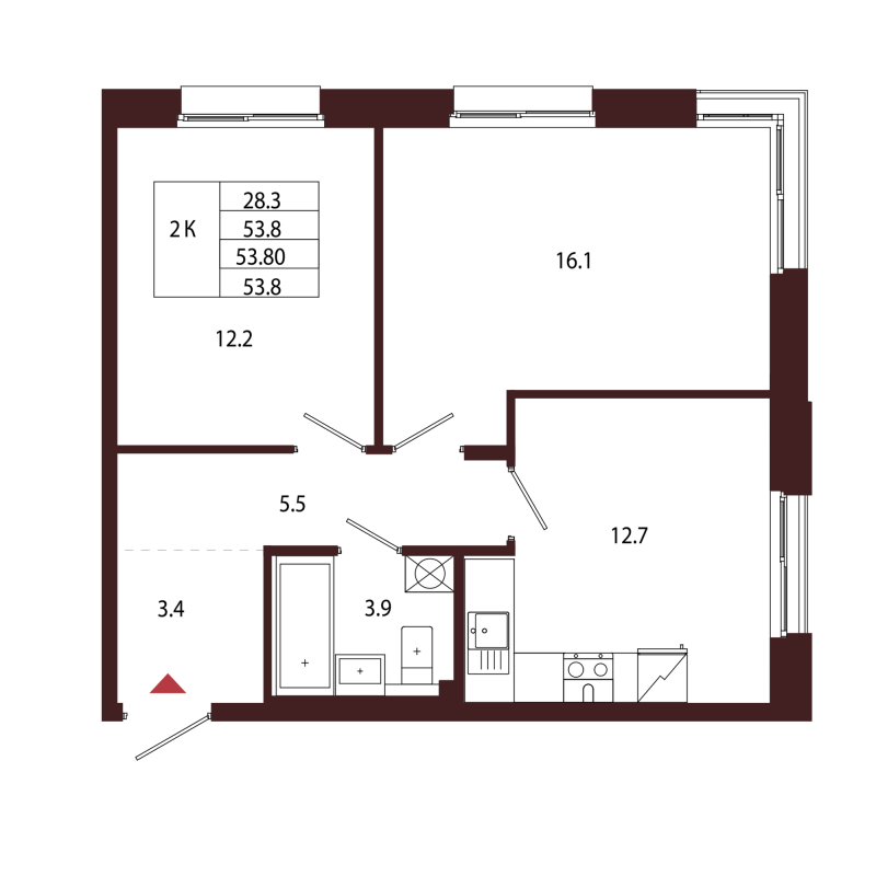2 ккв 53,8 м²