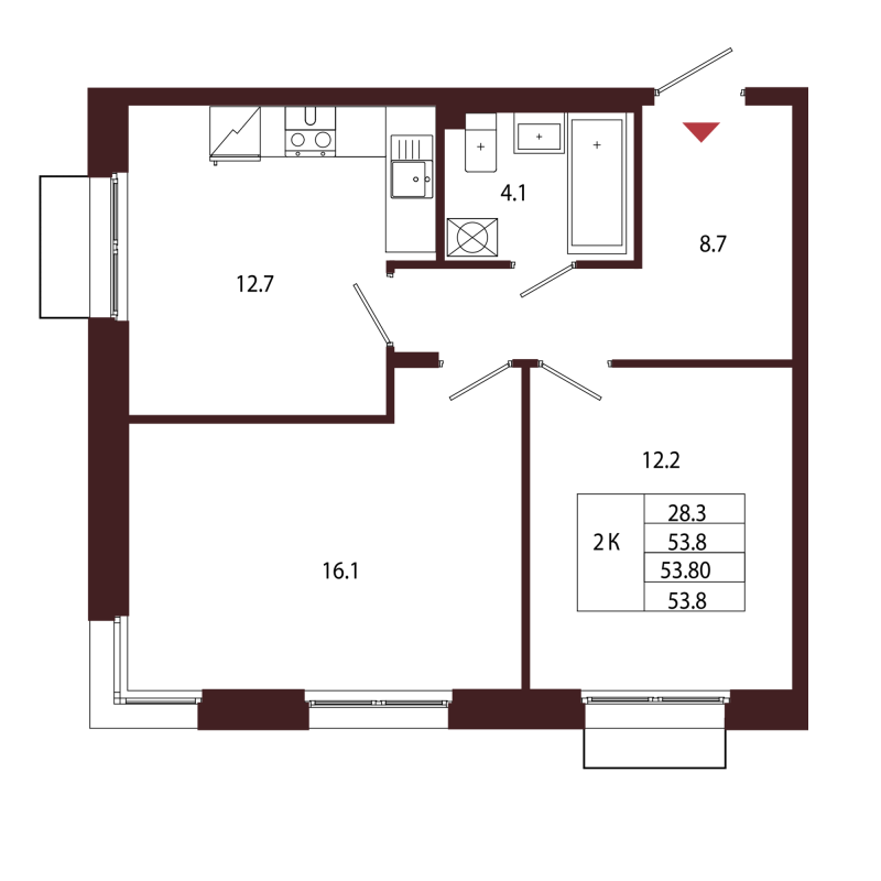 2 ккв 53,8 м²