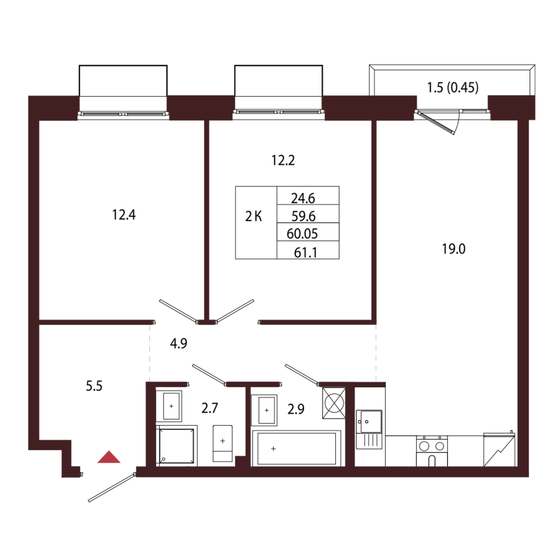 3 ккв (Евро) 60,1 м²