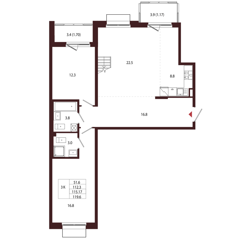 3 ккв 115,2 м²