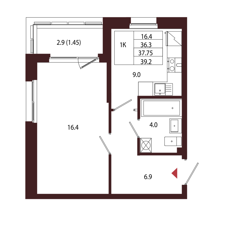 1 ккв 37,8 м²