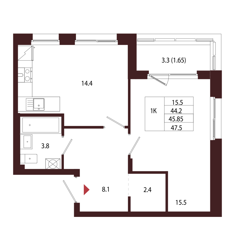 1 ккв 45,9 м²
