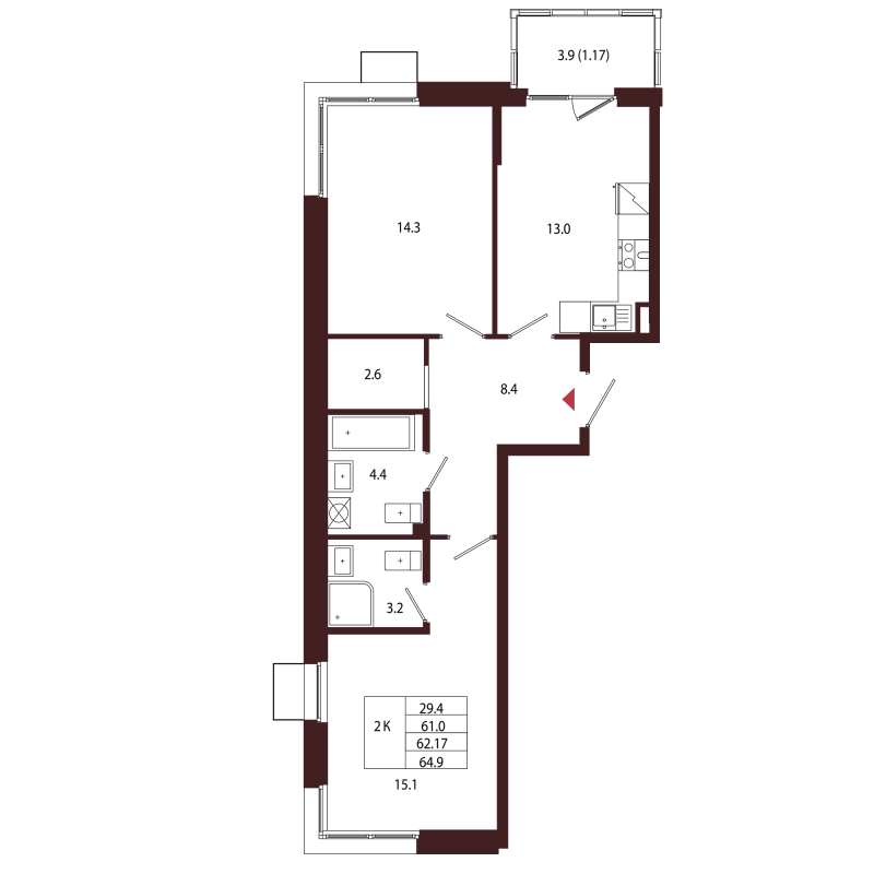 2 ккв 62,2 м²