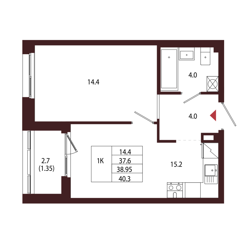 2 ккв (Евро) 39 м²