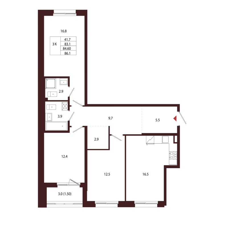 4 ккв (Евро) 84,6 м²