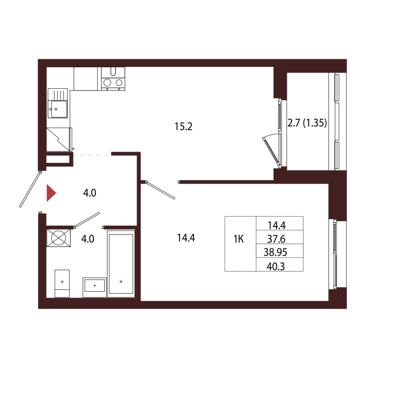 2 ккв (Евро) 39 м²
