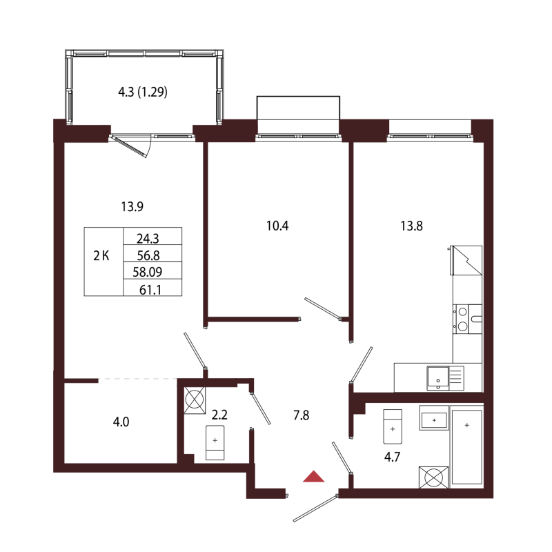 2 ккв 58,1 м²