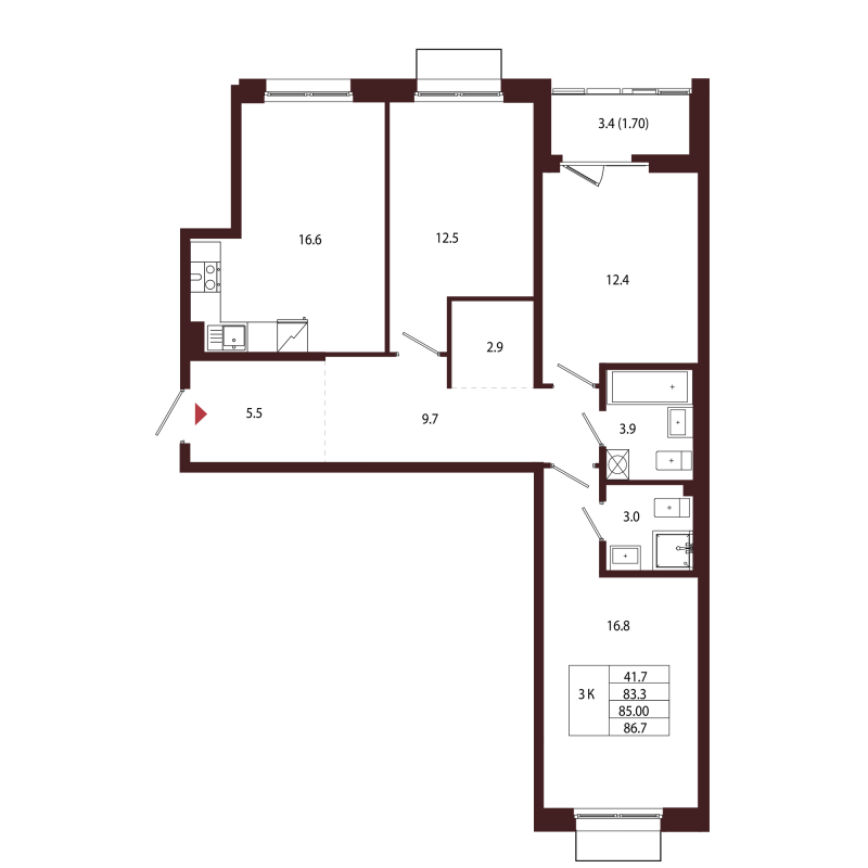4 ккв (Евро) 85 м²