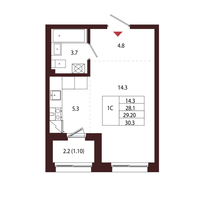 Студия 29,2 м²