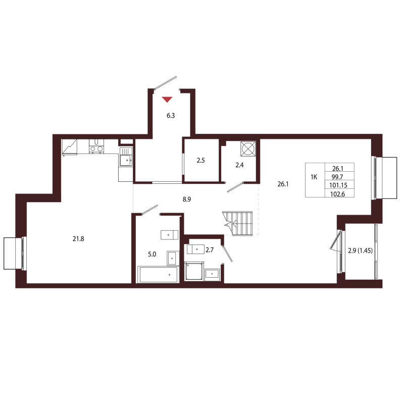 2 ккв (Евро) 101,2 м²