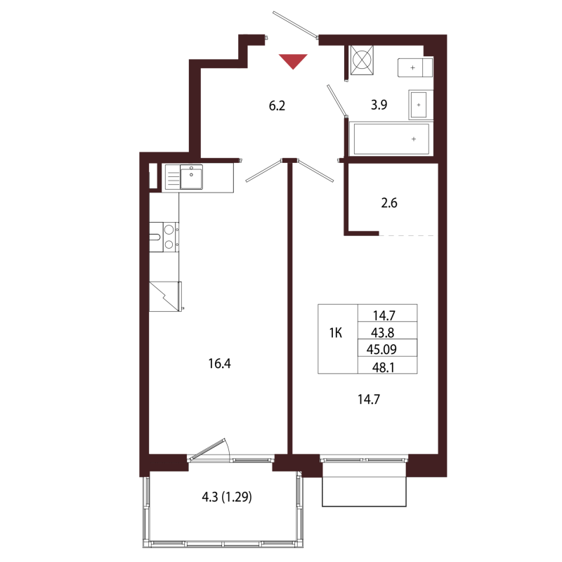 2 ккв (Евро) 45,1 м²