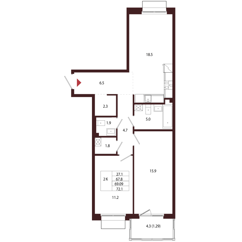 3 ккв (Евро) 69,1 м²