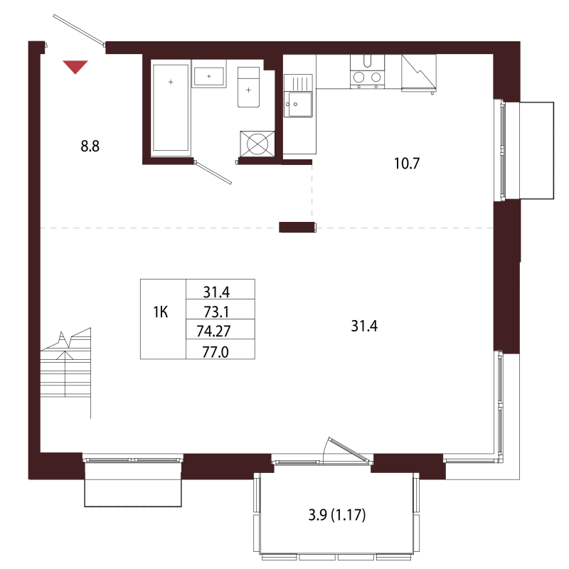 1 ккв 74,3 м²