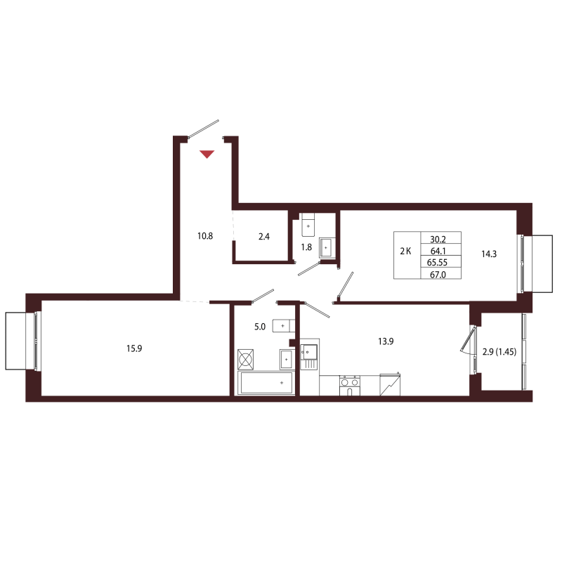 2 ккв 65,6 м²