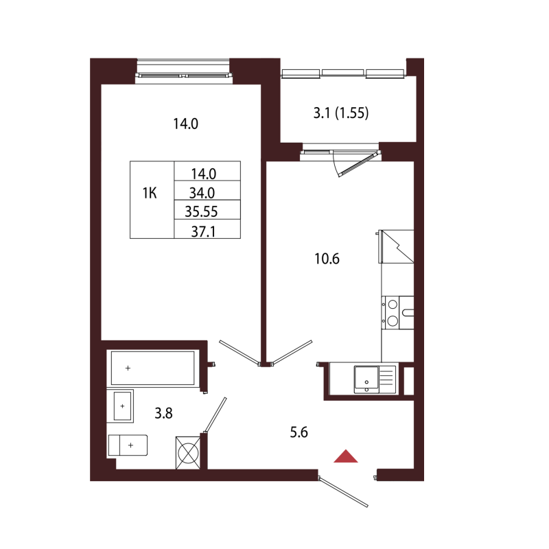 1 ккв 35,6 м²