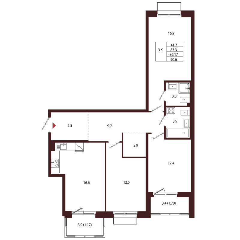 4 ккв (Евро) 86,2 м²