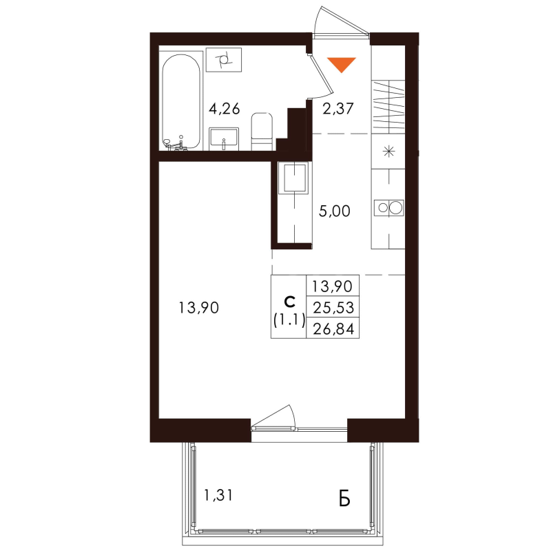 Студия 26,8 м²