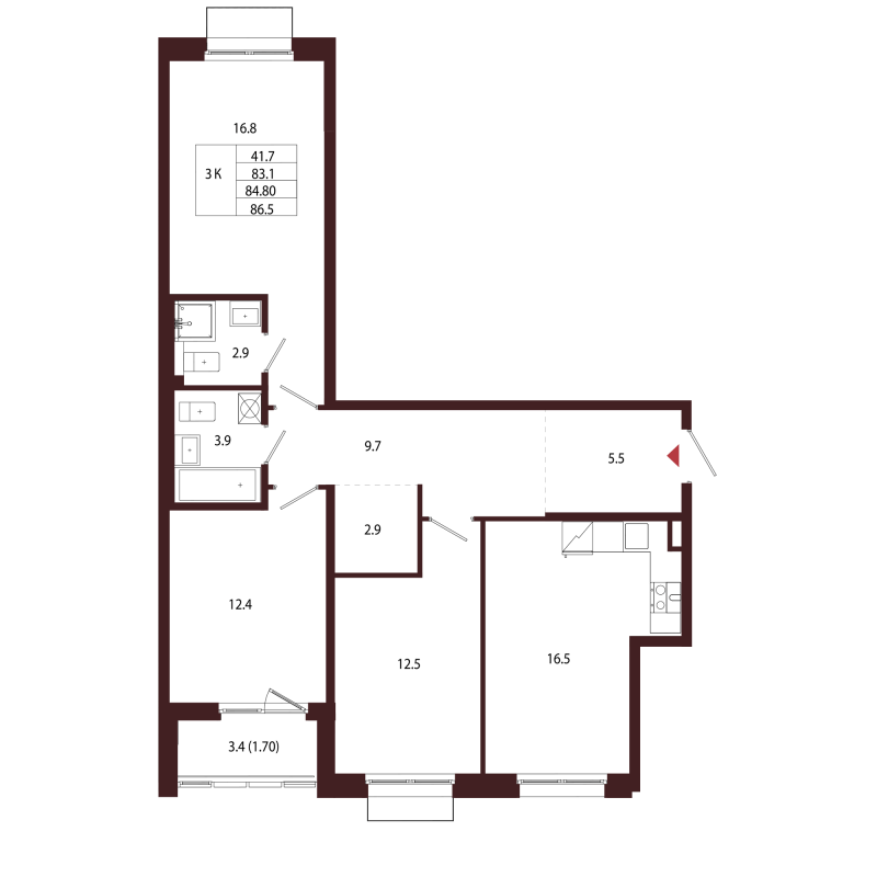 4 ккв (Евро) 84,8 м²