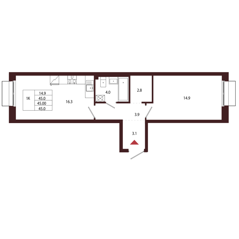 2 ккв (Евро) 45 м²