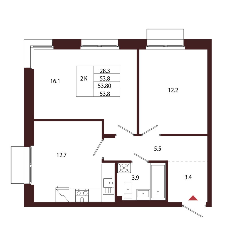 2 ккв 53,8 м²