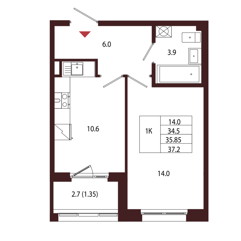 1 ккв 35,9 м²