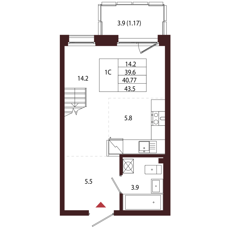 Студия 40,8 м²