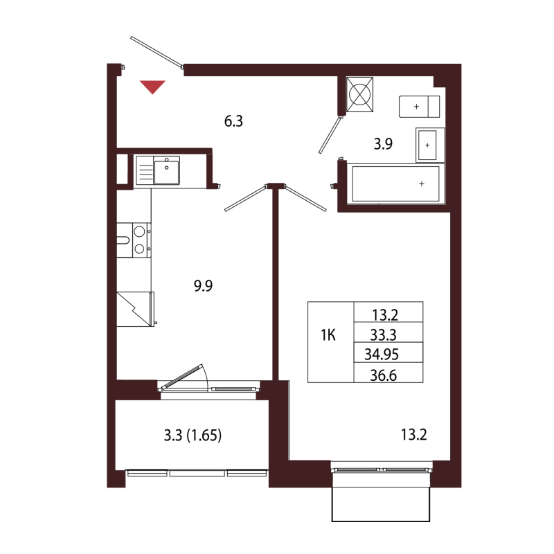 1 ккв 35 м²