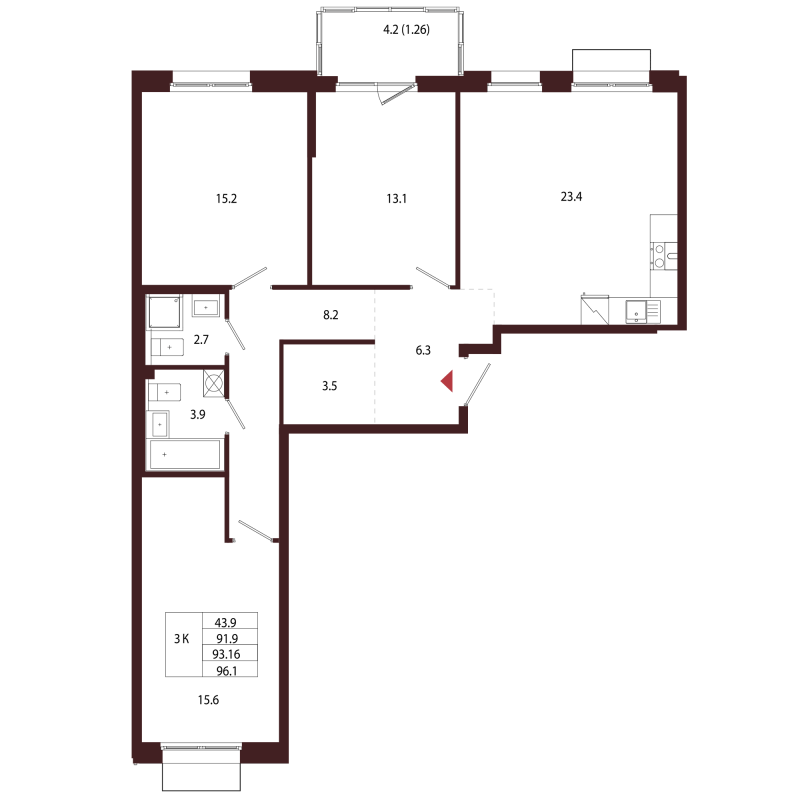 4 ккв (Евро) 93,2 м²