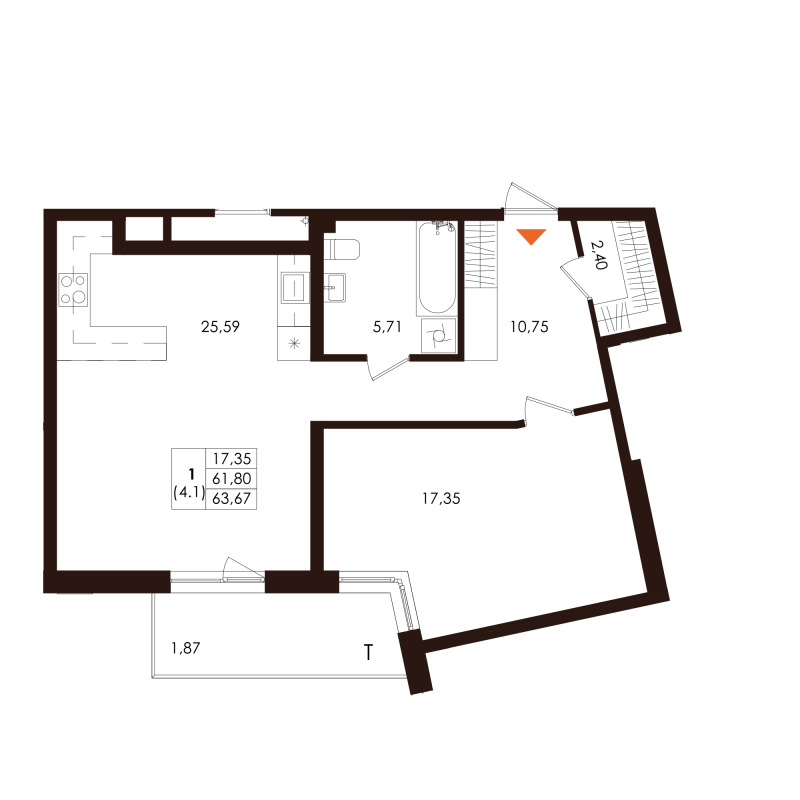 2 ккв (Евро) 63,7 м²