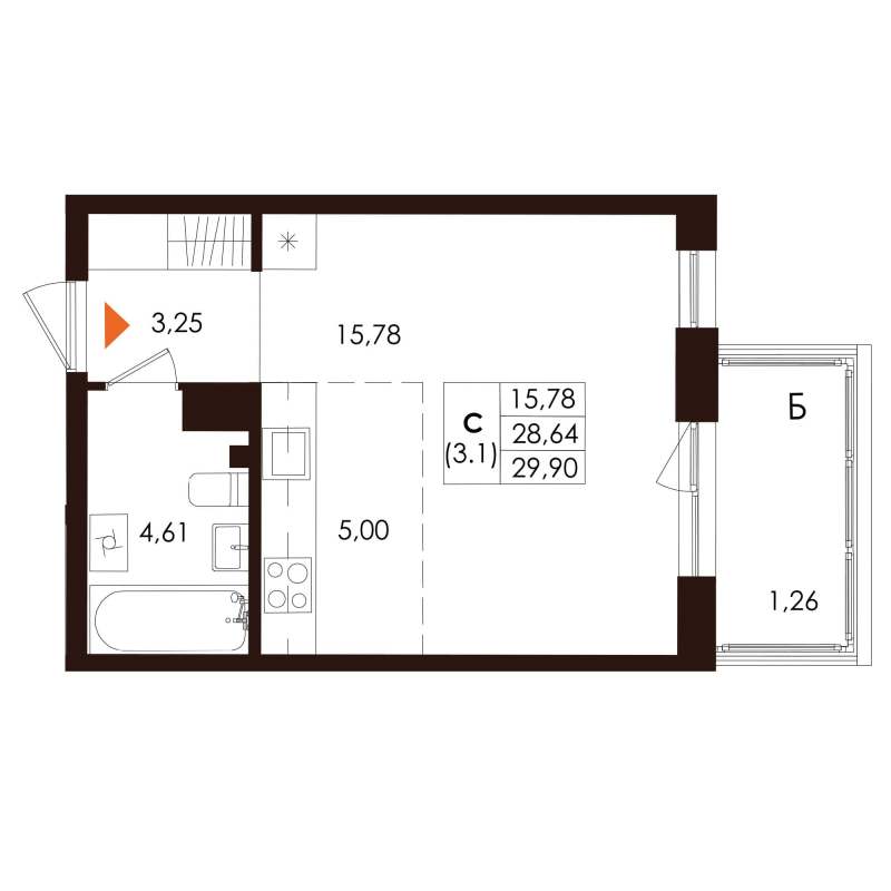 Студия 29,9 м²