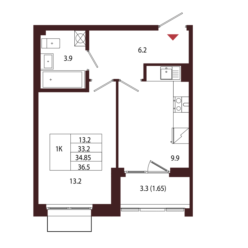 1 ккв 34,9 м²