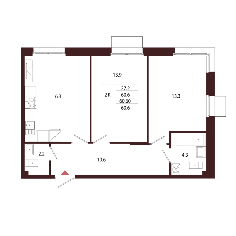 3 ккв (Евро) 60,6 м²