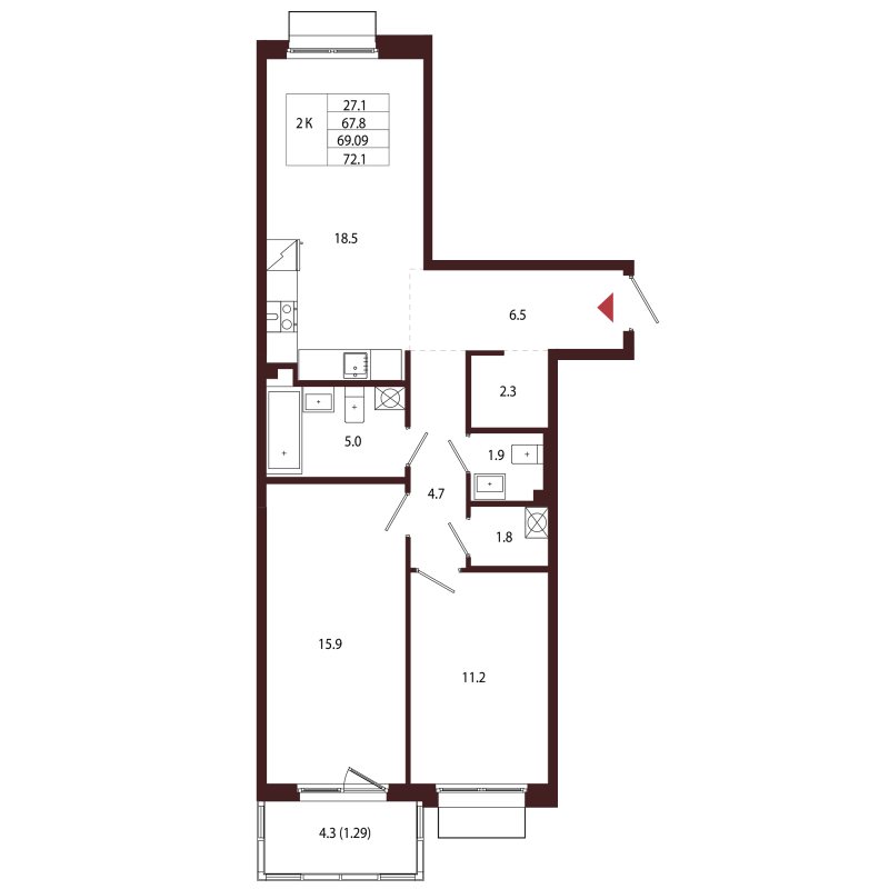 3 ккв (Евро) 69,1 м²