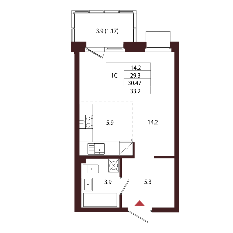 Студия 30,5 м²