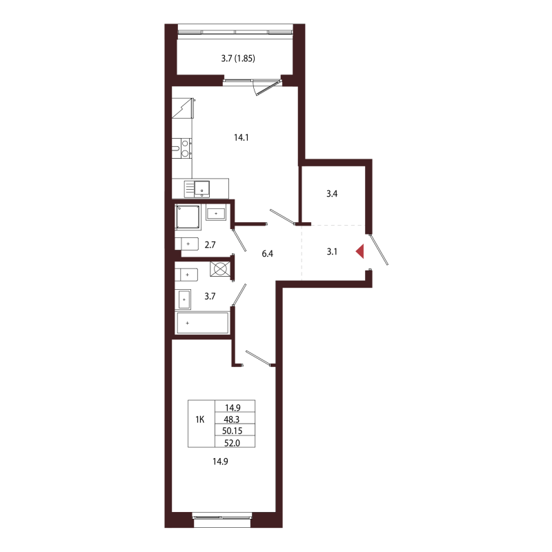 1 ккв 50,2 м²