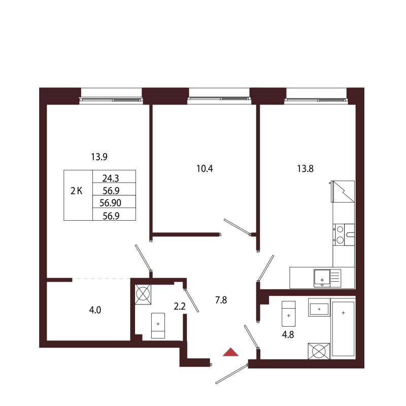 2 ккв 56,9 м²