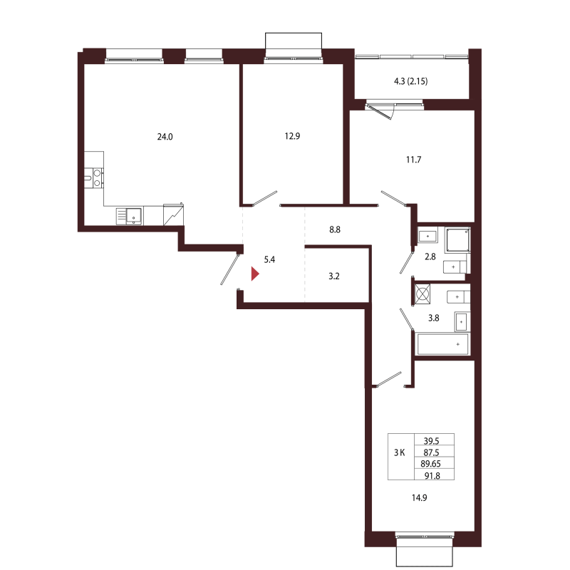 4 ккв (Евро) 89,7 м²