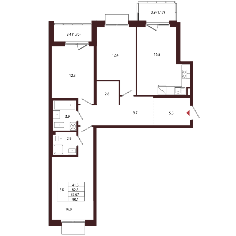 4 ккв (Евро) 85,7 м²
