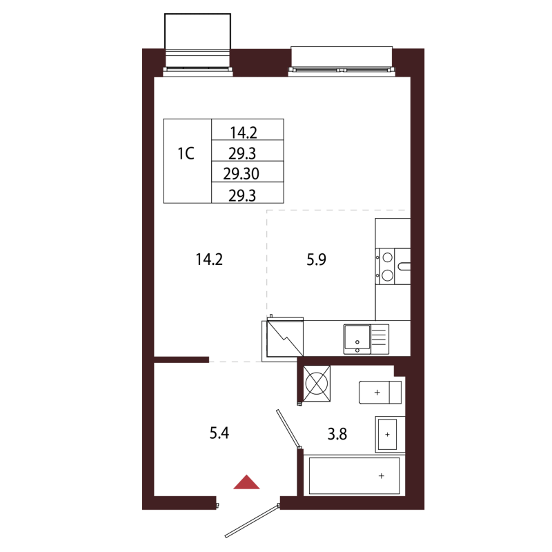 Студия 29,3 м²