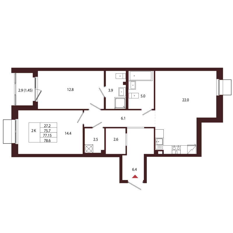 3 ккв (Евро) 77,2 м²