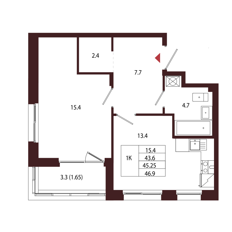1 ккв 45,3 м²
