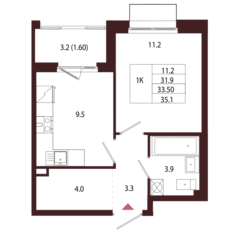 1 ккв 33,5 м²