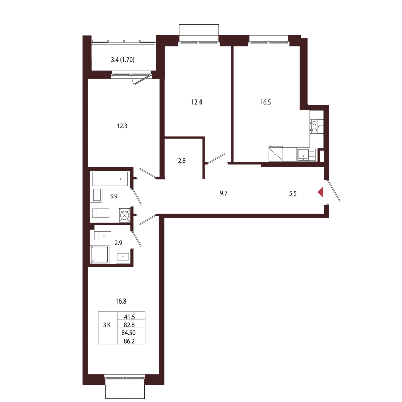 4 ккв (Евро) 84,5 м²