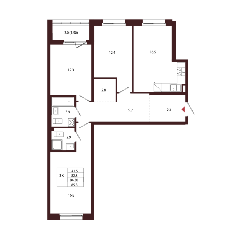 4 ккв (Евро) 84,3 м²