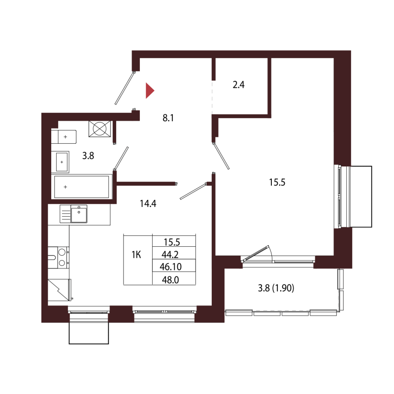 1 ккв 46,1 м²