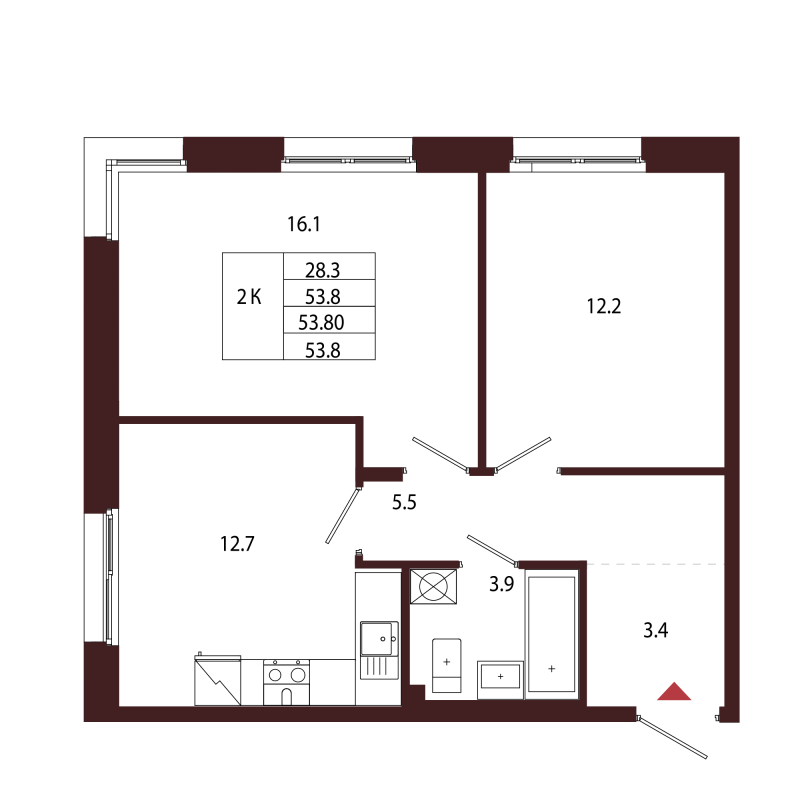 2 ккв 53,8 м²