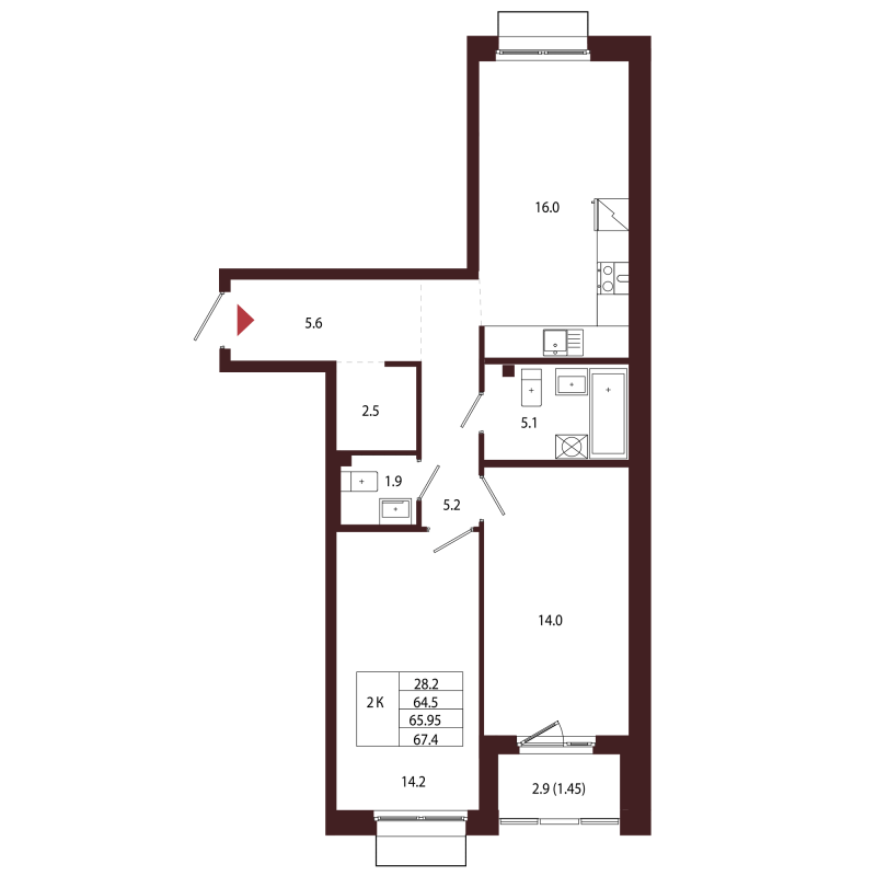 3 ккв (Евро) 66 м²