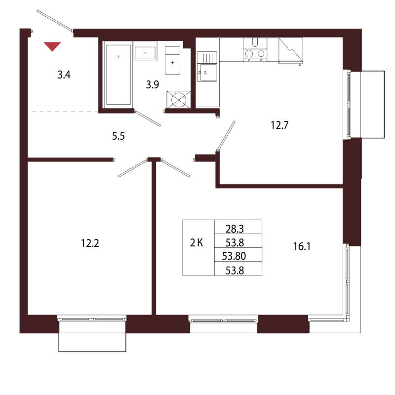 2 ккв 53,8 м²