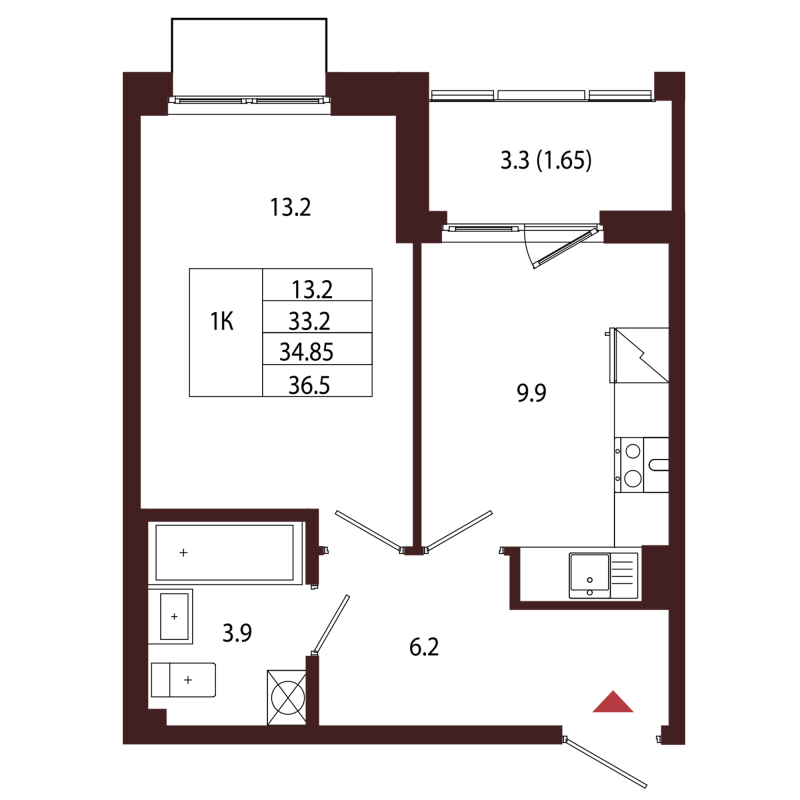 1 ккв 34,9 м²
