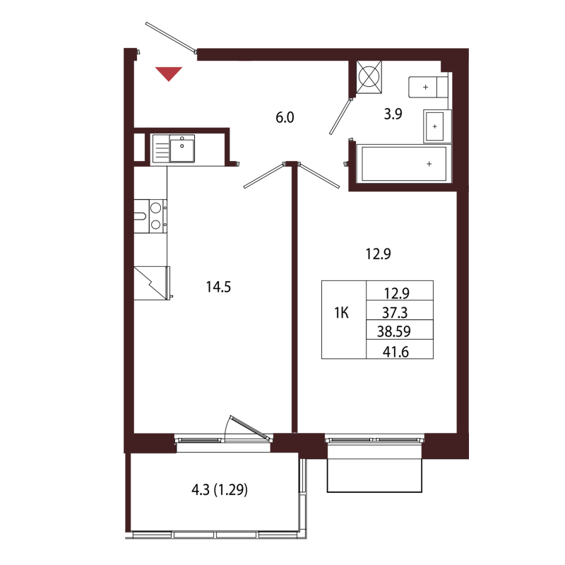 1 ккв 38,6 м²